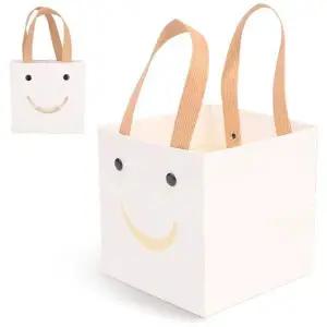 접이식사각상자 스마일 사각 선물백 소 화이트 크라프트 쇼핑백
