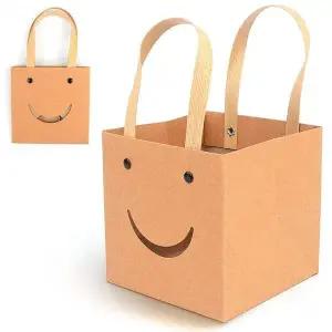 접이식사각상자 스마일 사각 선물백 중 브라운 크라프트 쇼핑백
