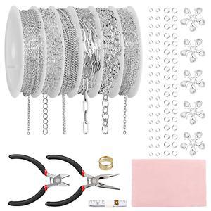 페소르시 주얼리 제작용 실버 목걸이 체인, 46피트 6인치 스타일 롤 스틸 DIY 체인 브레이슬릿 벌크 링크, 점프 링, 랍스터 걸쇠, 플라이어 귀걸이용 영구 도금