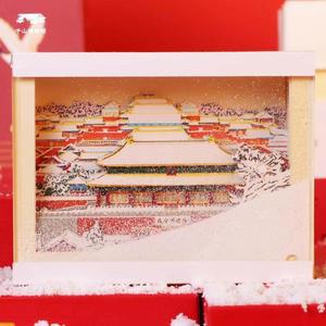 뱀의 해 입체 종이 조각 탁상 달력 중국풍 창의 건축 모형 데스크 장식