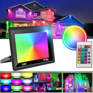 RGB LED 투광등 컬러 스포트라이트 리모컨 포함 실외 IP66 방수 벽 축제 경관 장식 조명