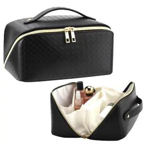 베르나사 여성용 대용량 여행용 메이크업 가방 수납공간이 있는 방수 휴대용 화장품 접이식 플랫 레이