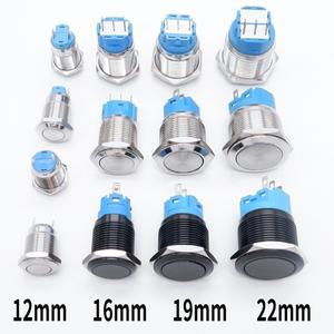 12mm 메탈 푸시 버튼 스위치 패널 구멍 전원 켜기 끄기 플랫/하이 헤드 빛 없음 순간/잠금 핀 자동차 초인