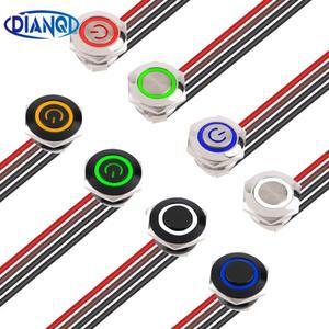 1pc 19mm 초단 메탈 푸시 버튼 스위치 (와이어 포함) 순간 재설정 (LED 라이트 플랫/하이 헤드 6V 24V 조그