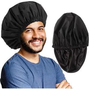 남성용 조절 가능한 샤워 캡 여성용 재사용 방수 새틴 안감 대형 긴 머리 땋기 머리용 (왼쪽 검은색/검정)