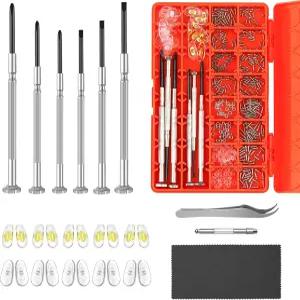 마그네틱 안경 수리 키트 나사가 있는 선글라스 10쌍의 나사 삽입 코 패드 드라이버 핀셋 및 안경용 청소포
