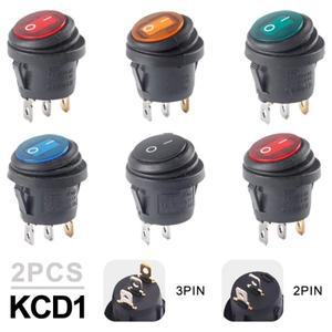 2Pcs 방수 버튼 로커 스위치 보트 모양의 라운드 12V 220V 빛으로 3Pin 실버 포인트