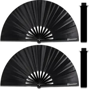 라베헴 2팩 대형 접이식 손 선풍기 대나무 핸드헬드 레이브 결혼식 프레임 두꺼운 부드러운 천 장식 여성