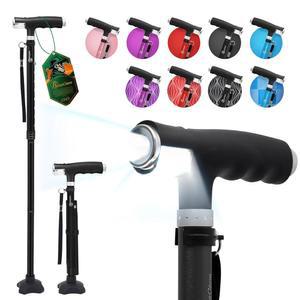 베네케인 여성용 보행 지팡이 개의 LED 조명이 있는 남성용 접이식 쿼드 지팡이 안정적인 베이스 경량 조절 가능한 스틱