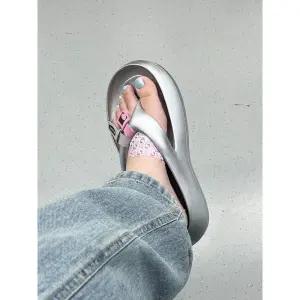 은색 굽있는 실버쪼리 실버 플립플랍 조리 여성 신발