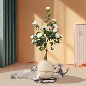 고양이 긁는 게시물 사이잘 로프가 있는 인공 동백나무 공 실내 성인과 고양이를 위한 귀여운 꽃 가정