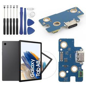 삼성 갤럭시 탭용 도크 커넥터 A8 충전 포트 플렉스 케이블 교체 탭 10.5 2021 SM-X200 SM-X205 USB 보드 커넥터(검은색) 도구 포함