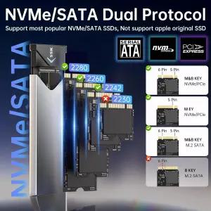 SSK M.2 NVME SATA SSD 인클로저 개선된 RTL9210B 칩 USB 3.2 Gen 2 10Gbps to PCI-E NGFF 어댑터
