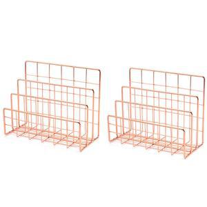 2X 책장 사무실 데스크탑 블록 홀더 3층 선반 골드 ABUA 잡지 로즈 금속