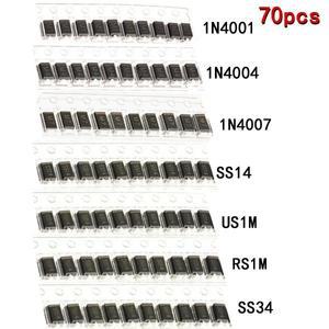 70PCS SMD 다이오드 1N4001 M1 M4 M7 SS14 1N5819 SR340 US1M 숏키 7 값 x 10pcs 전자 키트
