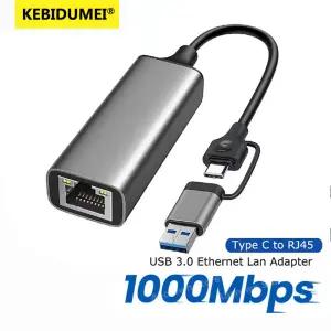 USB 타입 C 이더넷 어댑터 3.0 1000Mbps 네트워크 카드 RJ45 랜 유선 컨버터 허브 PC 윈도우용