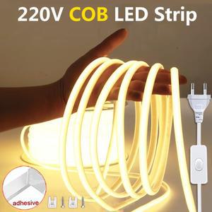ON-OFF 스위치가있는 LED 조명 스트립 220v 방수 야외 COB Led 방 주방 정원 유연한 리본 테이프