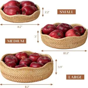 라탄 빵 바구니 둥근 과일 가리비 위커 보관 그릇 천연 직조 서빙 주방 카운터 정리용 장식 선물 1팩 S