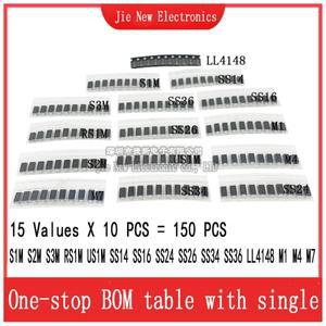 150pcs SMD 고속 스위칭 숏키 다이오드 모듬 키트 세트 M1 M4 M7 S1M S2M S3M SS14 LL4148