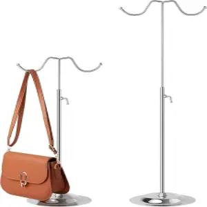 라운지워어 2개 지갑 핸드백 디스플레이 스탠드 더블 훅 스테인리스 스틸 홀더 랙 여성 핸드백용 걸이식