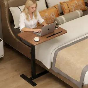 베교쿠 침대 위 테이블 숨겨진 바퀴 컵 홀더가 있는 조절 가능한 옆 및 롤링 트레이 노트북 카트 가정용