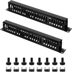 2 팩 19 인치 1U 서버 랙 케이블 관리 - 나사가 있는 24 슬롯 수평 마운트 관리자 및 캐비닛용 커버가