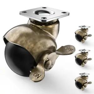 2인치 앤티크 황동 볼 캐스터 빈티지 휠 브레이크가 달린 회전판 소파용 가구 4개 세트 커피 테이블 캐비닛