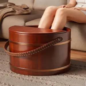 히노끼 족욕탕 가정용 족욕통 편백나무 각탕기 높이 원목 보온 족탕기 원형 종아리 나무