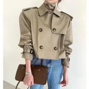 루타꽁몰 여친 가을 빈티지 트렌치 코트 터틀넥 더블 긴팔 쇼트 HO3