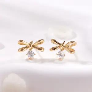 14K 쁘띠 매듭 리본 큐빅볼 침귀걸이 한쌍 MNE42426