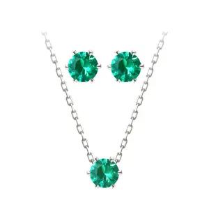 그린 크리스탈 큐빅 6프롱 세팅 92.5 실버 은 귀걸이 목걸이 세트