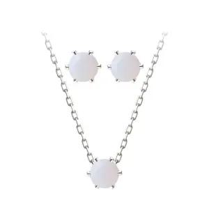 오팔 크리스탈 큐빅 6프롱 세팅 92.5 실버 은 귀걸이 목걸이 세트