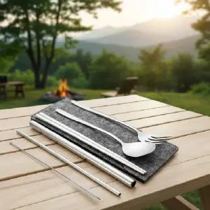 ( )캠핑용 스테인리스 커트러리 6종 세트 휴대용 수저 포크 버블티 빨대 포함_24798438