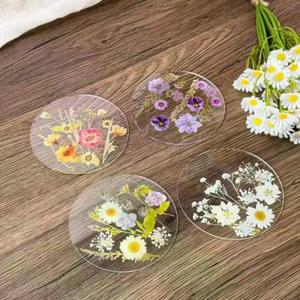 1/4PC 2D 라운드  프린팅 코스터 투명 예술적 꽃 웨딩 생일 테이블 장식 어머니의 날 선물