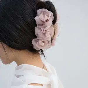 |KMA860C|여성 봄 소풍 스타일 쉬폰 꽃 장미 아크릴 헤어밴드