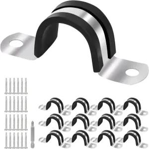 1인치 파이프 클램프 고정 304 스테인리스 스틸 및 고무 안감 스트랩 클램프(12개 25mm)