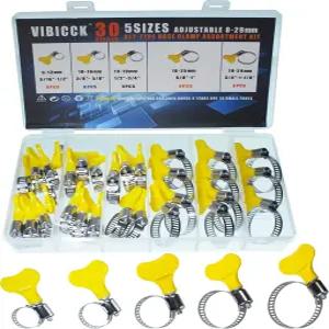 스테인리스 스틸 호스 클램프 모음 키트 30개 조절 가능(8-29mm) 웜 기어 금속 연료 라인 배관 자동차 및