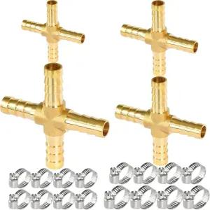 파이프 라인/연료/공기용 스테인리스 스틸 클램프 공기 호스 수리 키트가 포함된 MSAEIQUN 황동 4방향 바브