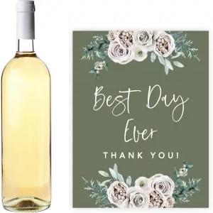 안다즈 프레스 세이지 그린 크림 플라워 가을 웨딩 파티 컬렉션 와인 병 라벨 스티커 최고의 날 감사합니다