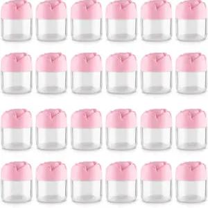 RONRONES 24 팩 핑크 로즈 플라워 모양의 빈 크림 병 메이크업용 뚜껑이 있는 투명 누수 방지 플라스틱