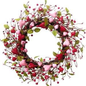 목가적인 22인치 발렌타인 그린 하트 모양 베리 화환 현관 맨텔 테이블 창문 벽 결혼식 실내 저녁 식사