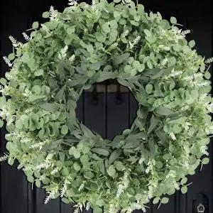 현관문 창문용 Dushle 26인치 대형 유칼립투스 화환 그린 야외 실내 농가 봄여름 가을 사계절용 인공 녹지