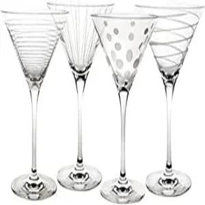 미카사는 10온스 마티니 잔 재미있는 에칭 디자인 내구성이 뛰어난 투명 유리 칵테일 제품 4개 세트로