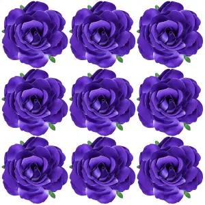 인소니 9팩 10cm/4인치 퍼플 멕시칸 로즈 플라워 악어 오리새 헤어 클립 바렛 브로치 웨딩 파티 프롬