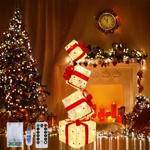 발렌타인데이 파티 홀리데이 홈 야외 장식을 위한 다채로운 볼 조명 분위기의 선물 상자 3D 스택 세트