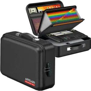 잠금장치가 있는 아스티라조 방화 문서함 하드쉘이 보관된 서류 가방 정리함 방수 휴대용 화재 안전 보관