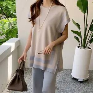 [샵앤] 여성 루즈핏 판쵸스타일 니트티 바지 투피스 세트 21DS-WSET-5185