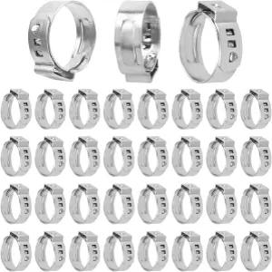 런씨웨이 35PCS 14.617.8mm 싱글 이어 호스 클램프 304 스테인리스 스틸 스텝리스 자동차 배관용 조절식