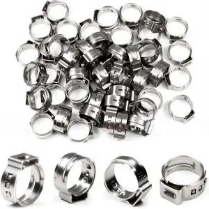 55Pcs 싱글 이어 호스 클램프 10.8mm13.3mm 3/8인치 304 스테인리스 스틸 크림 스텝리스 핀치 자동차