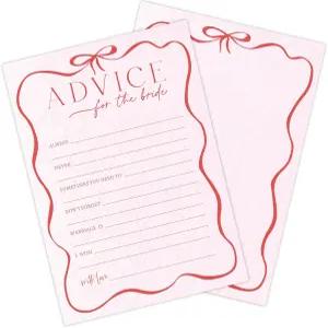 HIWGGSP 5인치 X 7인치 핑크 보우 신부 샤워 게임 카드 신부를 위한 조언 30개 양면 채우기 웨딩 약혼 및